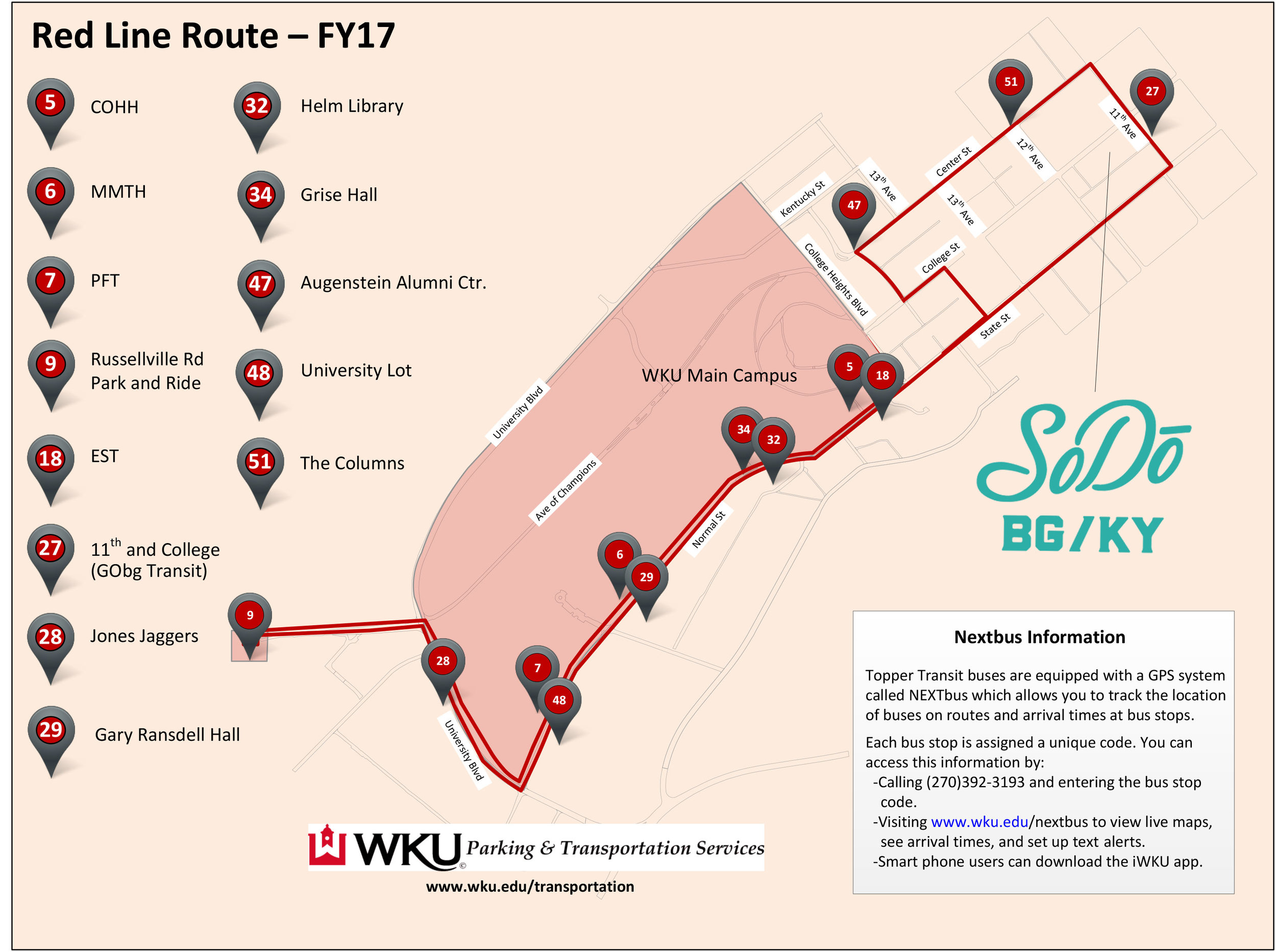 Western Kentucky University Topper Transit Red Line Bus Route